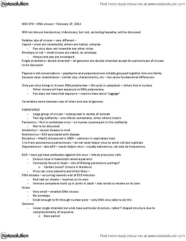 MGY378H1 Lecture Notes - Helper Virus, Hemolytic Anemia, Parvovirus thumbnail