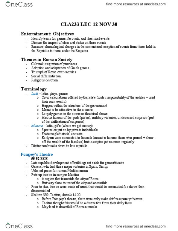 CLA233H5 Lecture 12: CLA233 LEC 12 NOV 30 thumbnail