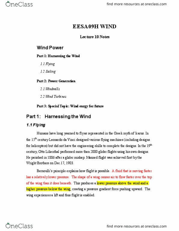 EESA09H3 Lecture Notes - Lecture 10: Kyoto Protocol, Darrieus Wind Turbine, Poul La Cour thumbnail