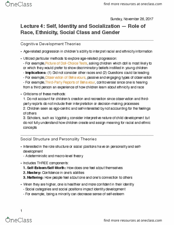 SOCPSY 3ZZ3 Lecture Notes - Lecture 4: Intersectionality, Lev Vygotsky, Social Psychology thumbnail