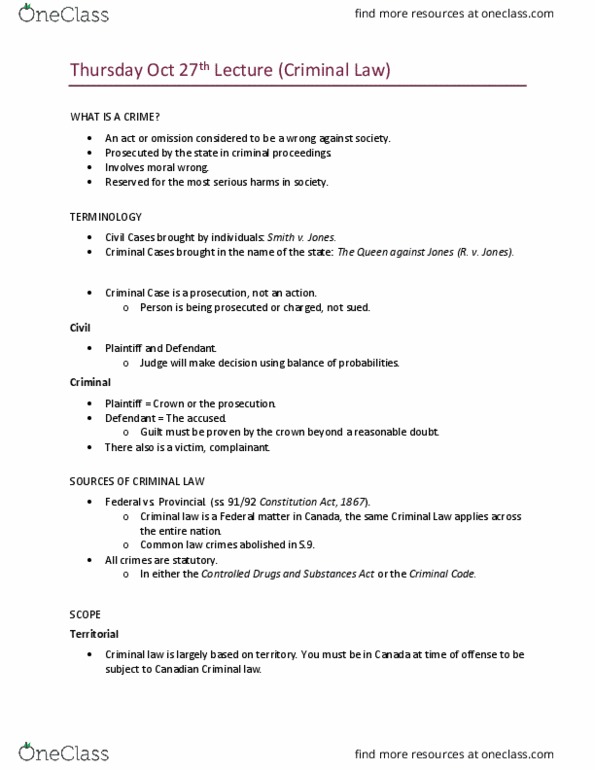 Law 2101 Lecture 11: Law_Lecture_11 CRIMINAL LAW 1 thumbnail