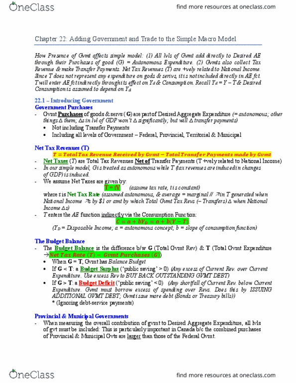 ECON 295 Chapter Notes - Chapter 22: Ceteris Paribus, United States Treasury Security, Consumption Function thumbnail