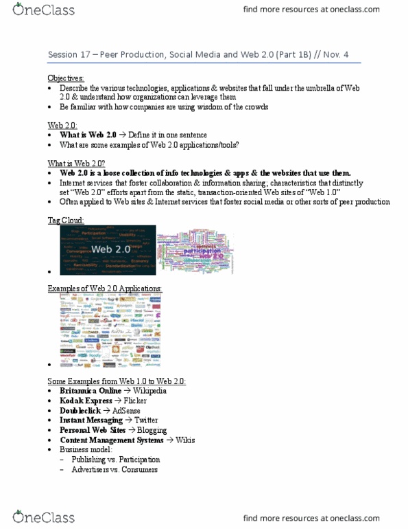 MGCR 331 Lecture Notes - Lecture 17: Interactive Media, Microblogging, Web 2.0 thumbnail