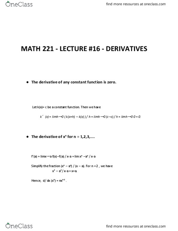 MATH 221 Lecture Notes - Lecture 16: Constant Function thumbnail