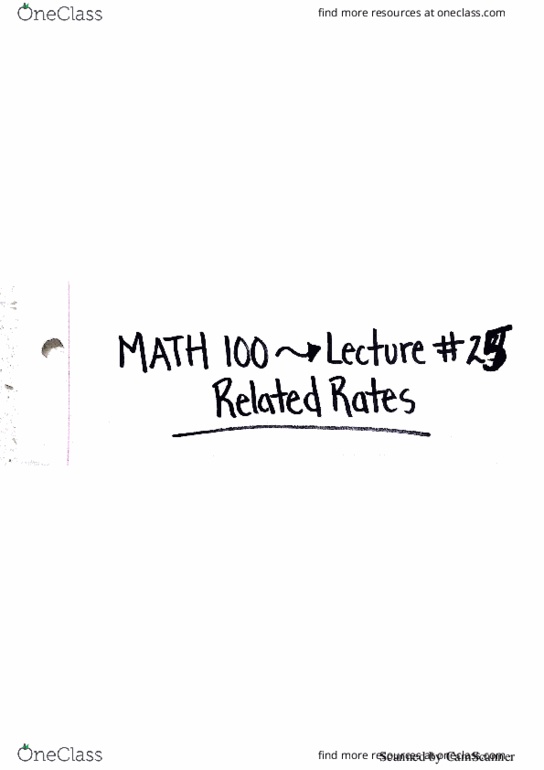 MATH 100 Lecture 25: Related Rates thumbnail
