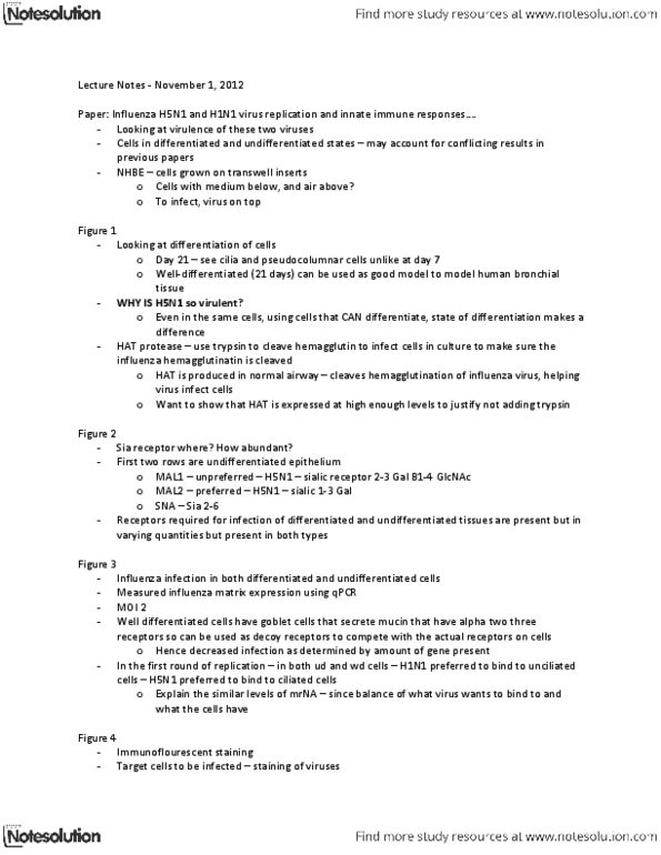 MGY440H1 Lecture Notes - Interferon Gamma, Interferon Type I, Influenza A Virus Subtype H5N1 thumbnail