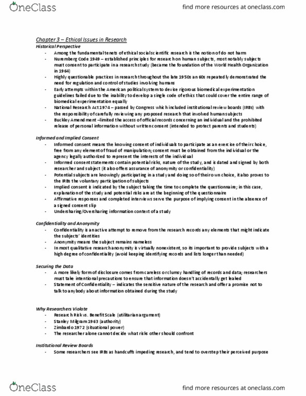 CMN 3103 Chapter Notes - Chapter 3: Hawthorne Effect, Institutional Review Board, National Research Act thumbnail