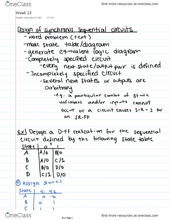 ELEC 2200 Lecture 13: DLC Week 13: Design of a synchronous sequential circuit thumbnail