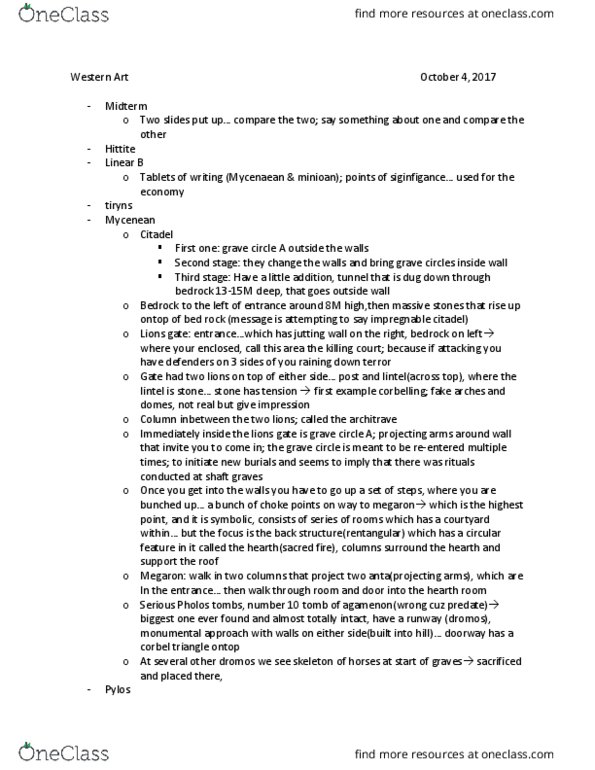 ARTH 2150 Lecture Notes - Lecture 9: Megaron, Architrave, Tiryns thumbnail