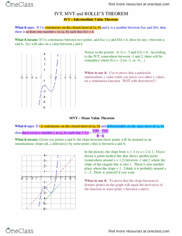 MAT135Y5 Lecture Notes - Lecture 3: Intermediate Value Theorem, Mean Value Theorem thumbnail