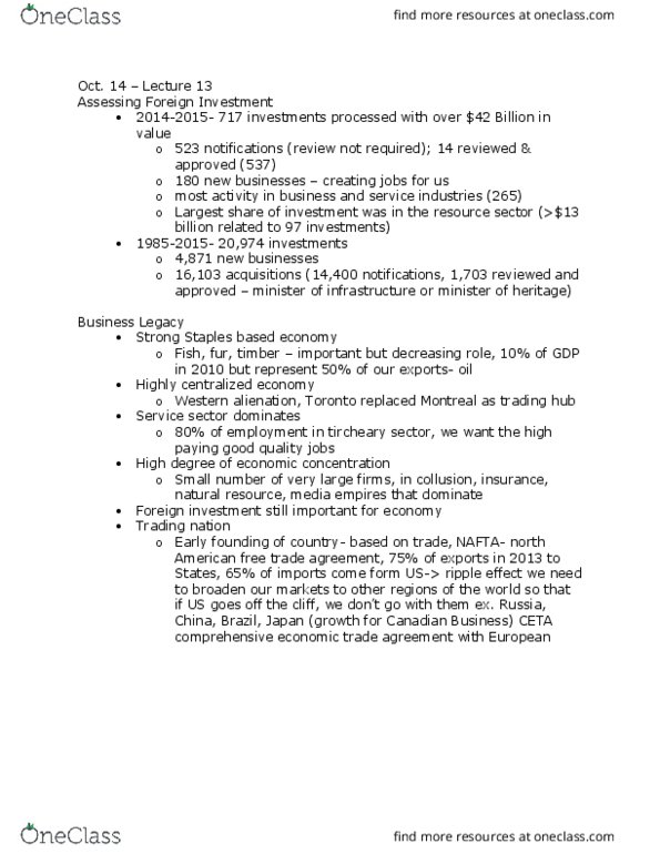 POLS 3470 Lecture Notes - Lecture 13: North American Free Trade Agreement, Western Alienation In Canada, Canadian Business thumbnail