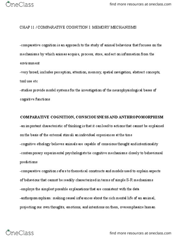 PS261 Chapter Notes - Chapter 11: Procedural Memory, Endel Tulving, Cognitive Ethology thumbnail