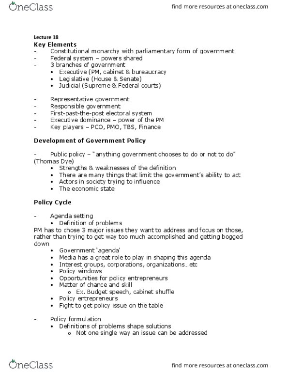 POLS 3470 Lecture Notes - Lecture 18: Responsible Government thumbnail