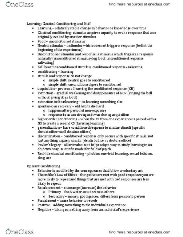 PSYC 1010 Lecture Notes - Lecture 11: Observational Learning, Mirror Neuron, Vending Machine thumbnail