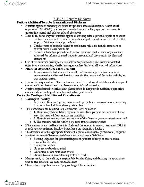 BU477 Chapter Notes - Chapter 18: Internal Control, Capital Structure, Contingent Liability thumbnail