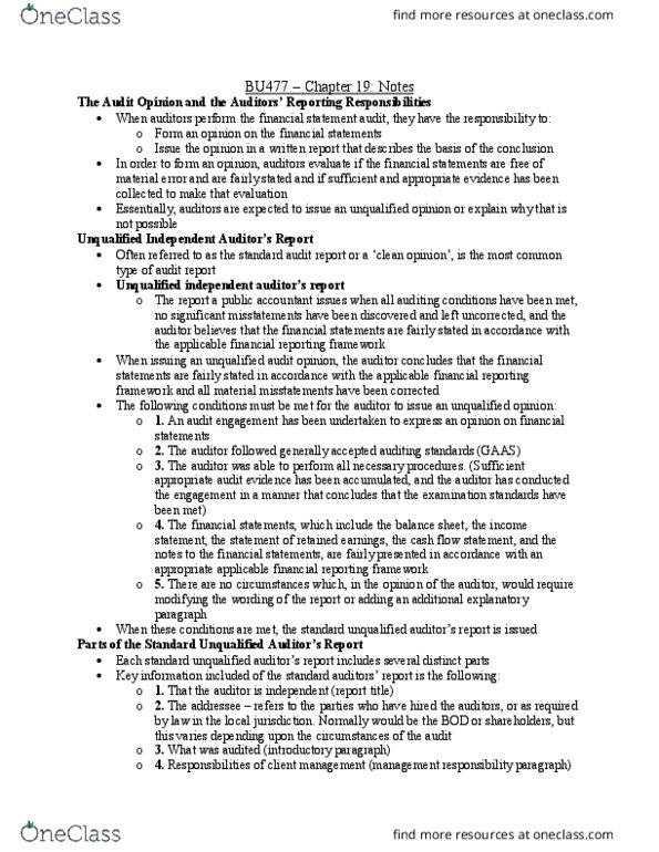BU477 Chapter Notes - Chapter 19: Professional Responsibility, Accounting, Accounts Receivable thumbnail