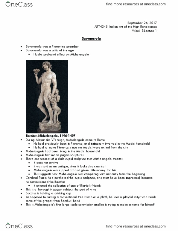 ARTH 345 Lecture Notes - Lecture 5: Andrea Della Robbia, Sandro Botticelli, Baccio Da Montelupo thumbnail