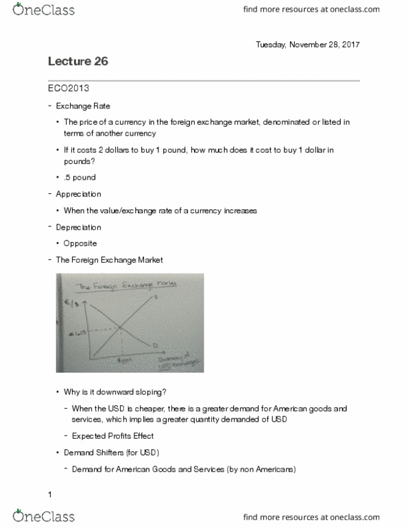 ECO 2013 Lecture Notes - Lecture 26: Real Interest Rate, Foreign Exchange Market, The Foreign Exchange thumbnail