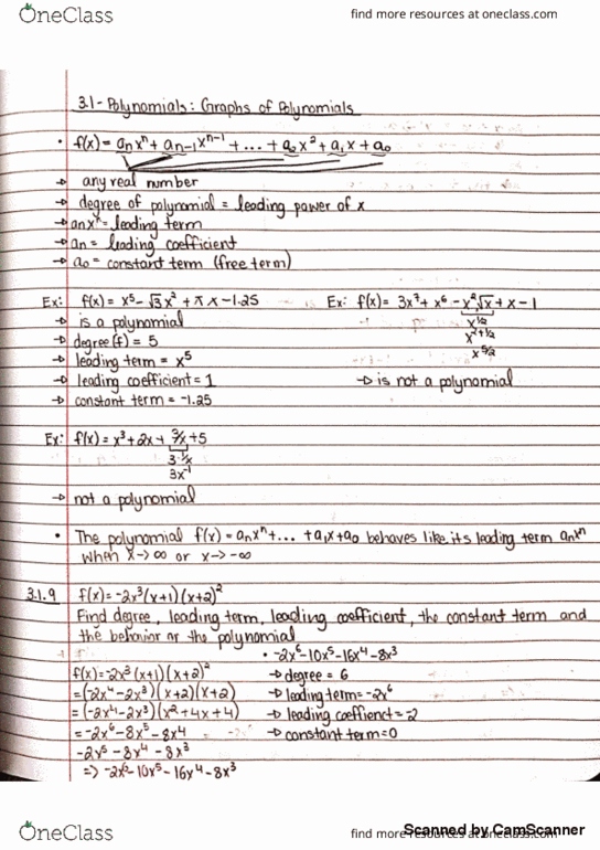 MATH 117 Lecture 12: 3.1- Polynomials- graph of polynomials thumbnail
