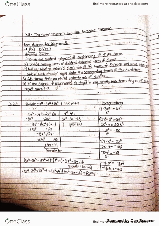 MATH 117 Lecture 13: 3.2- The factor thorem and the remanider theorem thumbnail