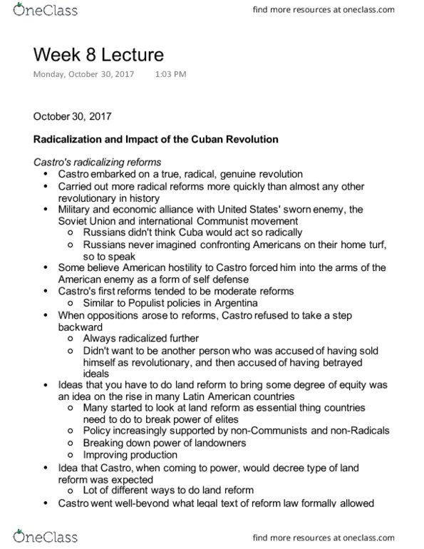 HIST 286 Lecture Notes - Lecture 8: Nuclear Warfare, Juan Bosch, Cuban Missile Crisis thumbnail