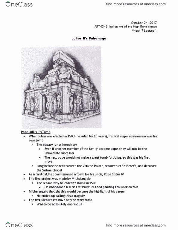 ARTH 345 Lecture Notes - Lecture 13: Bejeweled, Donato Bramante, Pope Leo X thumbnail