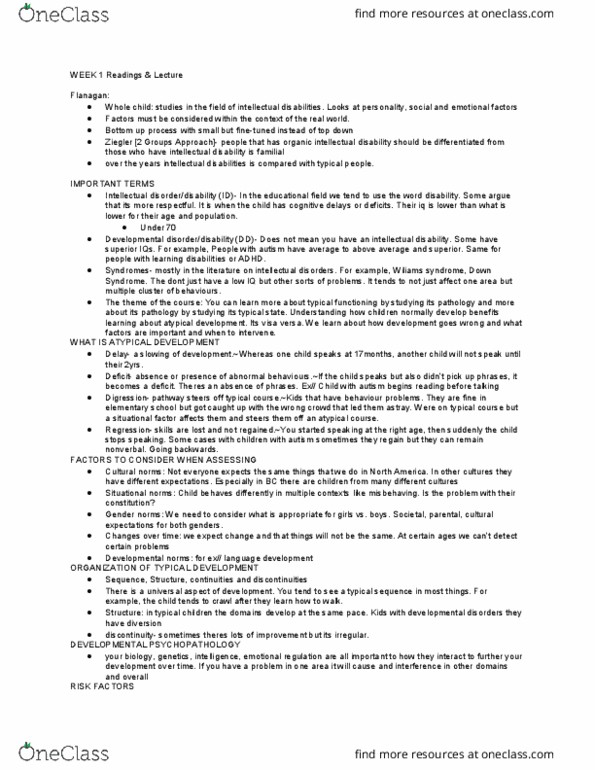 PSYC 391 Lecture Notes - Lecture 1: Zygote, Fetus, Intellectual Disability thumbnail