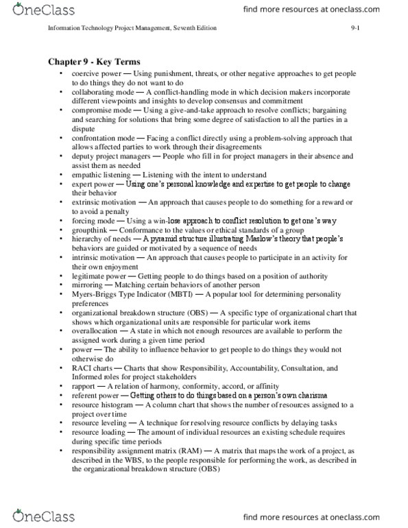 BUSBIS 1630 Chapter Notes - Chapter 9: Organizational Chart, Motivation thumbnail