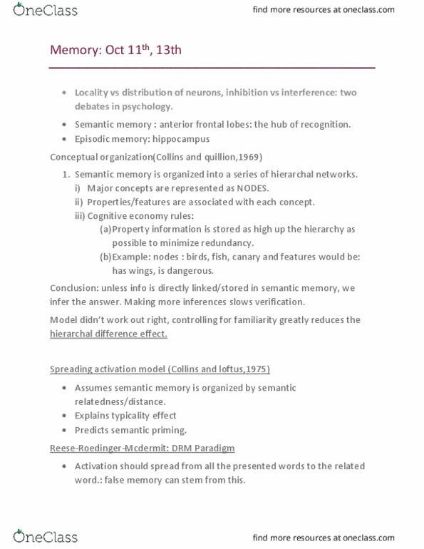 PSY 255 Lecture Notes - Lecture 4: Grandmother Cell, Dementia, Stethoscope thumbnail