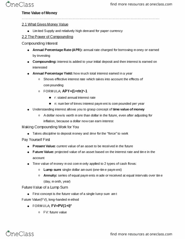 RCSC 150B2 Chapter Notes - Chapter 2: Effective Interest Rate, Lump Sum thumbnail