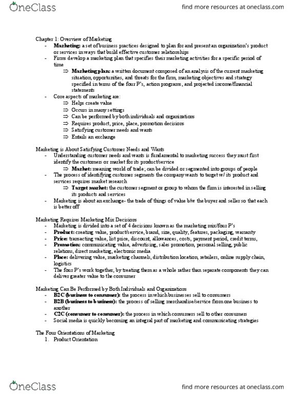 BU352 Chapter Notes - Chapter 1: Customer Relationship Management, Triple Bottom Line, Marketing thumbnail