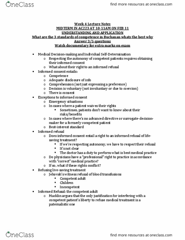 PHLB09H3 Lecture Notes - Lecture 4: Palliative Sedation, Diabetes Mellitus Type 2, Bioethics thumbnail