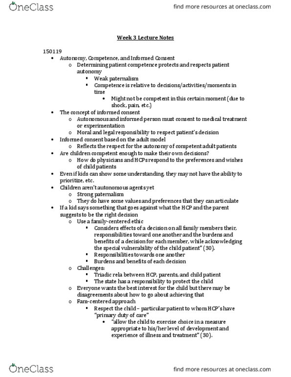 PHLB09H3 Lecture Notes - Lecture 3: Reasonable Person, Advance Healthcare Directive, Informed Consent thumbnail