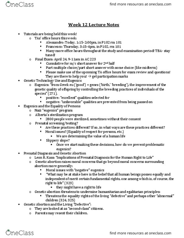 PHLB09H3 Lecture Notes - Lecture 12: Fetus, Abortion Debate, Human Cloning thumbnail