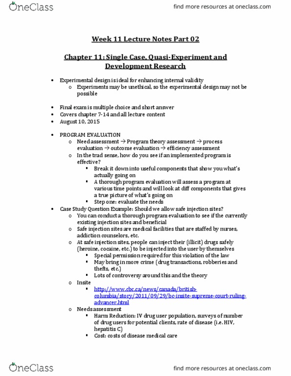 PSYB01H3 Lecture Notes - Lecture 11: Nonprobability Sampling, Interrupted Time Series, Demand Characteristics thumbnail