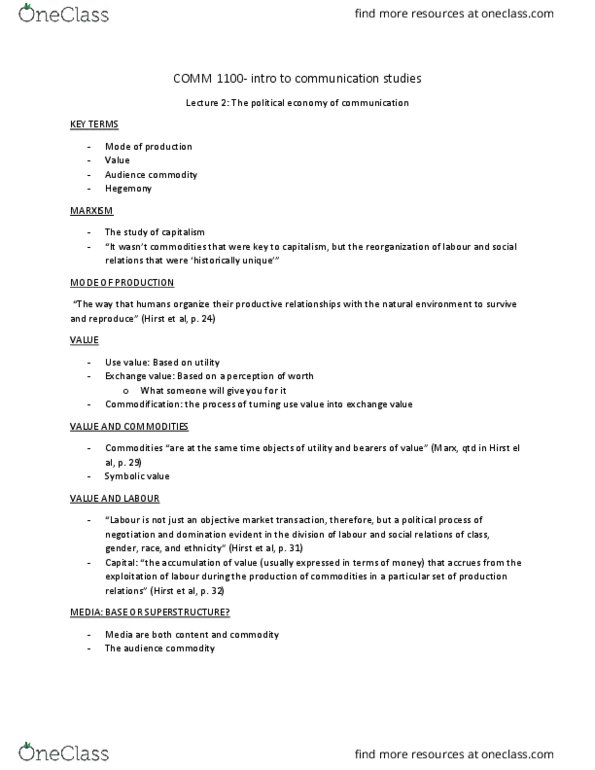 COMM 1100U Lecture Notes - Lecture 2: Manufacturing Consent, El Al, Branded Content thumbnail