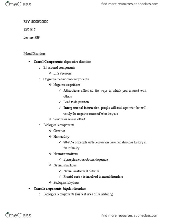 PSY10000 Lecture Notes - Lecture 39: Dissociative Identity Disorder, Dissociative Disorder, Genetic Predisposition thumbnail