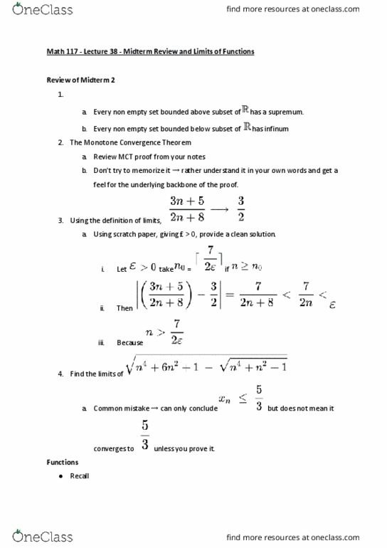 MATH117 Lecture Notes - Lecture 38: Maxima And Minima, Infimum And Supremum, Empty Set thumbnail