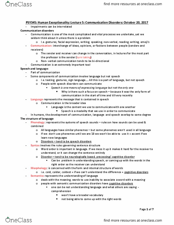 PSY345H5 Lecture Notes - Lecture 5: Attention Seeking, Intellectual Disability, Vocal Folds thumbnail