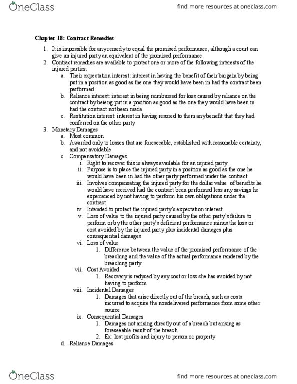 BSL 212 Lecture Notes - Lecture 18: Rescission, Liquidated Damages thumbnail