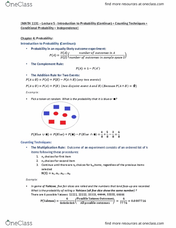 MATH 1131 Lecture Notes - Lecture 5: Rare Disease, Posterior Probability, Venn Diagram thumbnail