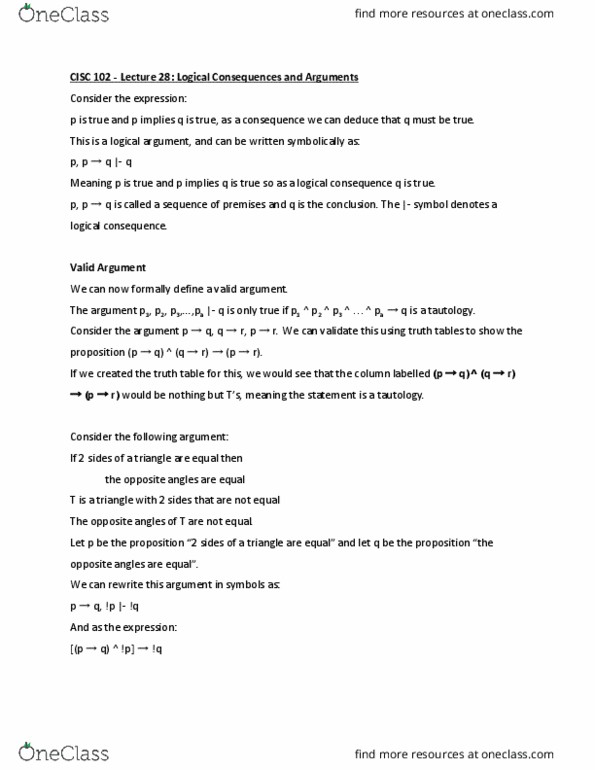 CISC 102 Lecture Notes - Lecture 28: Existential Quantification, Propositional Function, Universal Quantification thumbnail