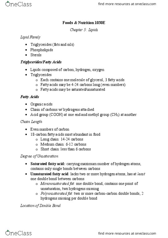 Foods and Nutrition 1030E Chapter Notes - Chapter 5: Nutrient, Cereal Germ, Lipoprotein thumbnail