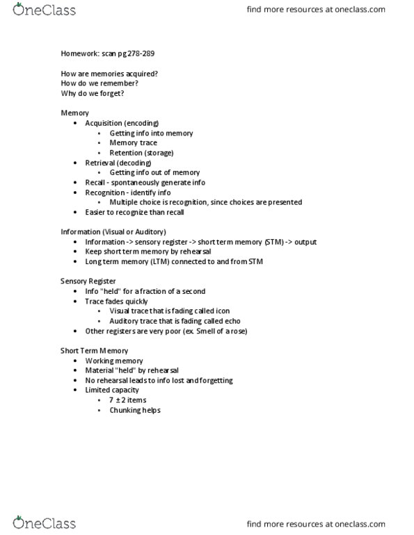 Psychology 1000 Lecture Notes - Lecture 23: Working Memory, Multiple Choice thumbnail