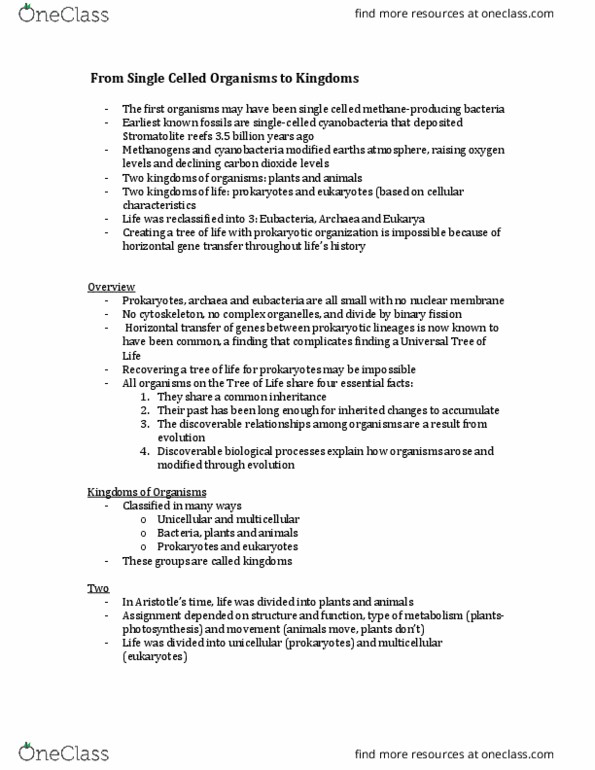 Biology 1001A Lecture Notes - Lecture 4: Archaea, Carl Woese, Endoplasmic Reticulum thumbnail