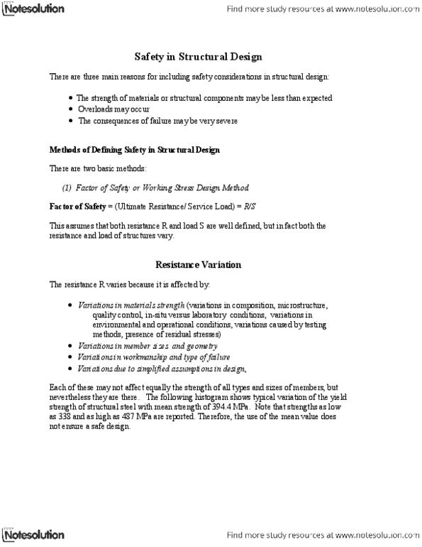 CIVENG 3J04 Lecture Notes - Limit State Design, Structural Load, Progressive Collapse thumbnail