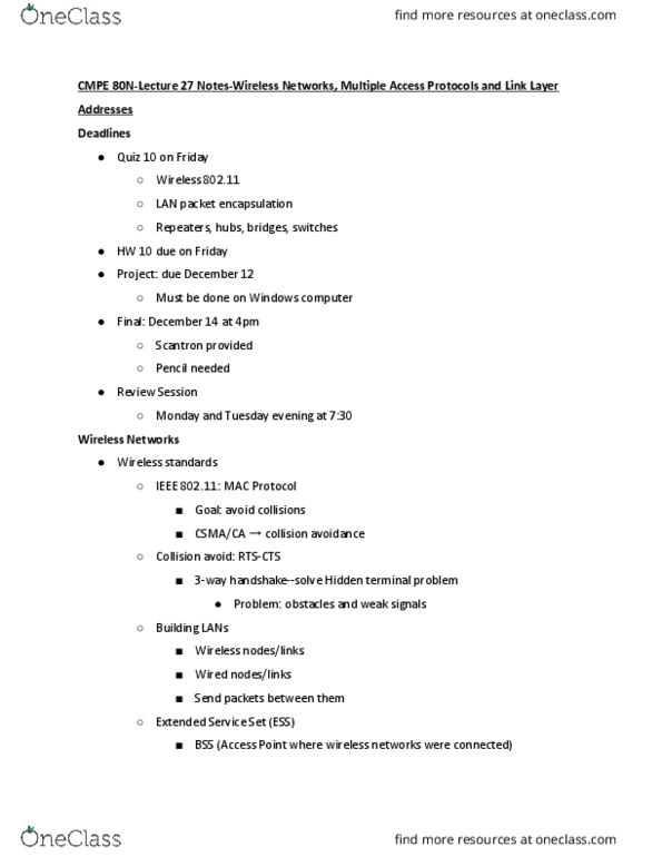 CSE 80N Lecture Notes - Lecture 27: Packet Forwarding, Token Ring, Frequency-Division Multiple Access thumbnail