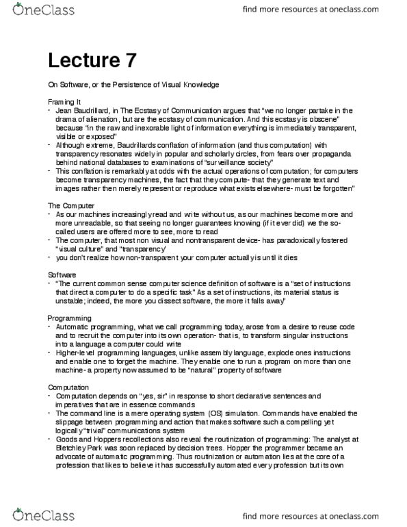 CS351 Lecture Notes - Lecture 7: Procedural Programming, Jean Baudrillard, Automatic Programming thumbnail