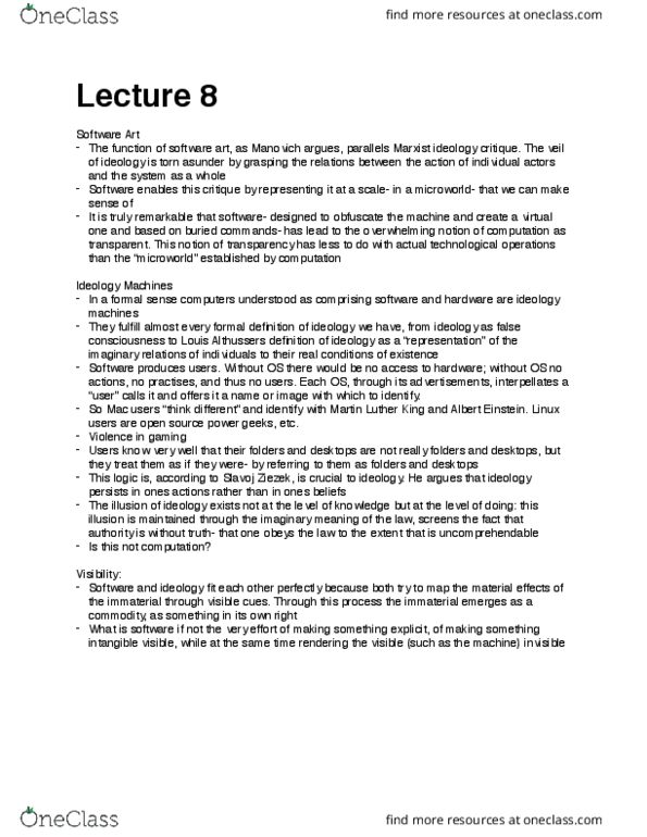 CS351 Lecture Notes - Lecture 8: Software Art, False Consciousness thumbnail