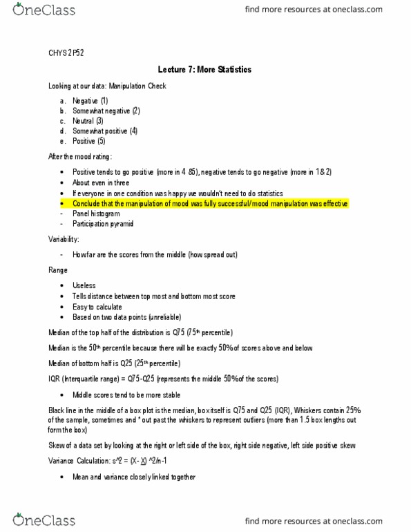 CHYS 2P52 Lecture Notes - Lecture 7: Statistical Hypothesis Testing, Square Root, Standard Deviation thumbnail